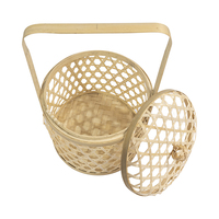 Panier de rangement, corbeille de couleur naturelle, avec couvercle et poignée, boîte en bambou tissée, vente en gros