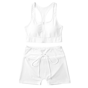 Top corto de compresión para mujer, pantalones cortos elásticos de tela para Yoga, cintura alta, conjunto deportivo para gimnasio - Product Image 6