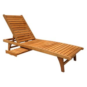 Chaise longue réglable en bois massif avec surface à lattes et plateau latéral escamotable pour hôtel et cour, loisirs en plein air - Product Image 4
