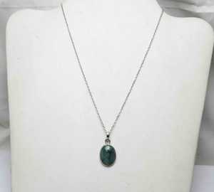 Collier en argent 92.5 naturel fait à la main de 18 pouces avec pendentif à breloque en plaqué or avec pierre précieuse émeraude bijoux de forme ovale verte - Product Image 2