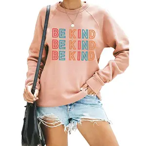 Women's Cute Graphic Sweatshirt Be Kind Crewneck Raglan Long Sleeve Pullover Top
