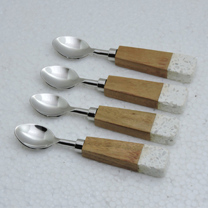 El mejor diseño de mango de madera y resina Juego de cucharas de té Hecho EN LA India Espejo de acero inoxidable pulido para obsequios - Product Image 3