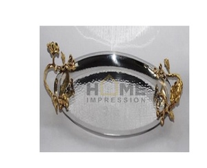 Bradd en acier inoxydable poignée en or art de luxe et artisanat fantaisie élégant métal Designer fantaisie plateau de service fantaisie - Product Image 1