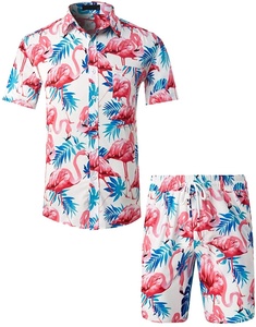 Chemises et Shorts pour hommes, ensemble 2 pièces avec imprimé hawaïen, tenue hawaïenne, manches courtes, demi-manches, à col boutonné, vente en gros, 2022 - Product Image 3