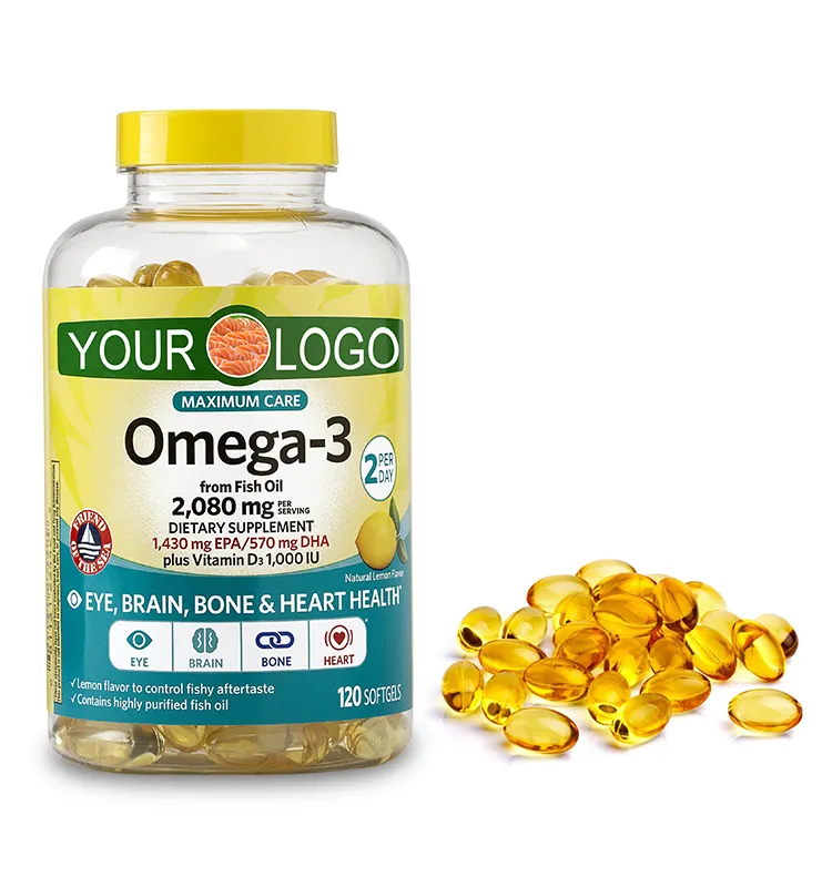 مكمل غذائي أوميغا 3 زيت سمك كبسولات من الجل الطري بالإضافة إلى فيتامين d3 لدعم الدماغ وصحة القلب