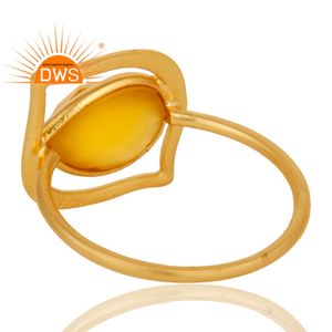 Art Deco Designer 18k Gold <b>Plated</b> Sterling <b>Silver</b> Natural Yellow Chalcedony Gemstone Ring Jewelry Wholesaler - Product Image 4