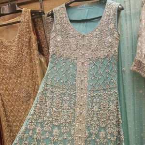 New--Stylish--Long--Kurta with Pant for Party-wear-dress with beautiful applique work for Party/ Wedding =2021... - Product Image 1