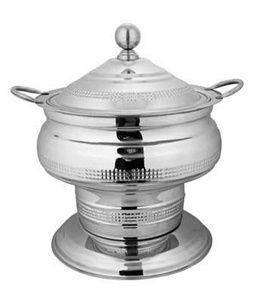 Recipiente circular plateado para calentar alimentos con tapa y asas para exhibiciones de buffet, con control de temperatura eléctrico y manual. - Product Image 1