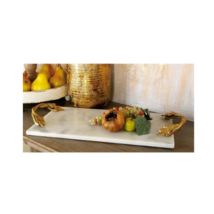 Venta al por mayor de manijas de metal chapado en oro de lujo de nuevo diseño de mesa bandeja de frutas decorativas bandejas de servir del fabricante indio - Product Image 1