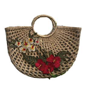 Vietnamese Handmade Water hyacinth <b>bags</b> <b>with</b> lining and leather handle for women <b>beach</b> summer casual New Year wedding party - Product Image 2