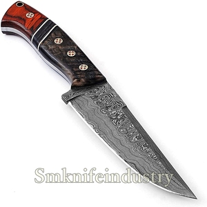 Couteau de chasse et à dépecer en acier Damas fait main sur mesure de 9,5 pouces, lame fixe, manche en bois, OEM par Sm Knives (smk1995) - Product Image 2