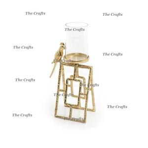 Bougeoir au design unique avec cheminée en verre en aluminium couleur or pour décor de salon - Product Image 5