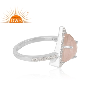 Fine 925 Sterling Silver Natural <b>Cz</b> and Rose Quartz Gemstone Stackable <b>Ring</b> Jewelry for Women Gift for Her - Product Image 2