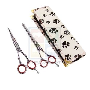 Tijeras de pelo de pata de 7 pulgadas para perros recubiertas de color con peine de bolsa para el cuidado de caballos - Product Image 1