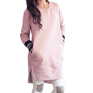 Robe élégante pour femmes grande taille à manches longues décontractée à carreaux unie teinte naturelle écologique 100% coton longueur genou soirée - Product Image 4