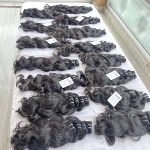 Paquete de cabello humano virgen indio y cierre frontal, cabello humano indio brasileño de un solo donador, trama a máquina al por mayor - Product Image 5