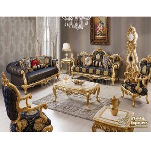 Juego de Sofás Antiguos de Estilo Real Dorado para Sala de Estar, Sofá Imperial Dorado para Sala de Estar, Excelente Sofá de Sala de Estar con Tallado Dorado - Product Image 1