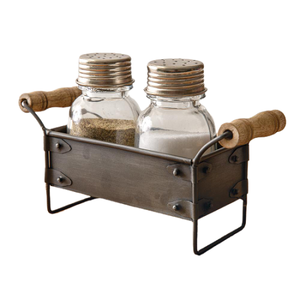 Lot de 2 salières galvanisées et en verre avec poignées pour la vaisselle de restaurant Set de salière poivrière en vrac - Product Image 2