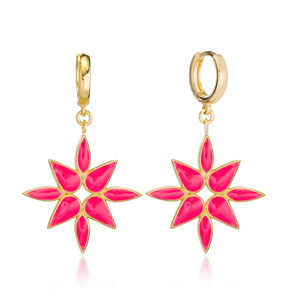 Magenta <b>Pink</b> Enamel Dangle Earring Turkish Wholesale Handmade 925 Sterling Silver for Ladies Jewelry - Product Image 1