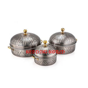 Juego de tres ollas de diseño de mármol cazuela hecha a mano de primera calidad forma redonda nuevo calentador de alimentos de Metal de lujo - Product Image 5