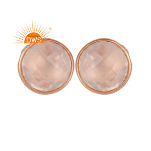 Pendiente de tuerca de piedras preciosas de cuarzo rosa Natural de Plata de Ley 925 para mujer, joyería para mujer, regalo para ella - Product Image 1