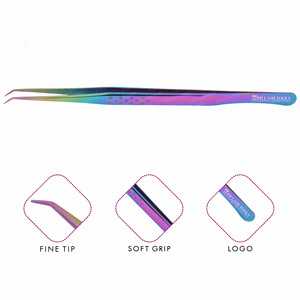 New Arrival Slim Str 6mm 45deg Eyelash Extension Tweezer in Multi Color Private Label, New Model Stainless Steel Eyelash Tweezer - Product Image 1