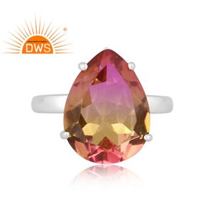 Anillo Apilable de Plata de Ley Fina Hecho a Mano con Turmalina Biopetro Natural y Cuarzo Doble para Bodas y Fiestas - Última Colección - Product Image 2