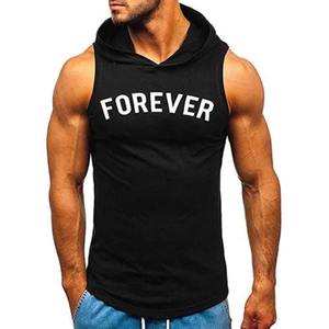 casual vest fitness tank top gym outdoor zipper hooded tops tank plain blank print man sleeveless t-shirt - Product Image 1