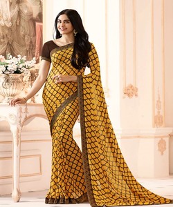 Nouveau dernier saree de travail d'impression numérique georgette avec chemisier non cousu beau design saree vêtements de fête prix de gros vêtement - Product Image 5