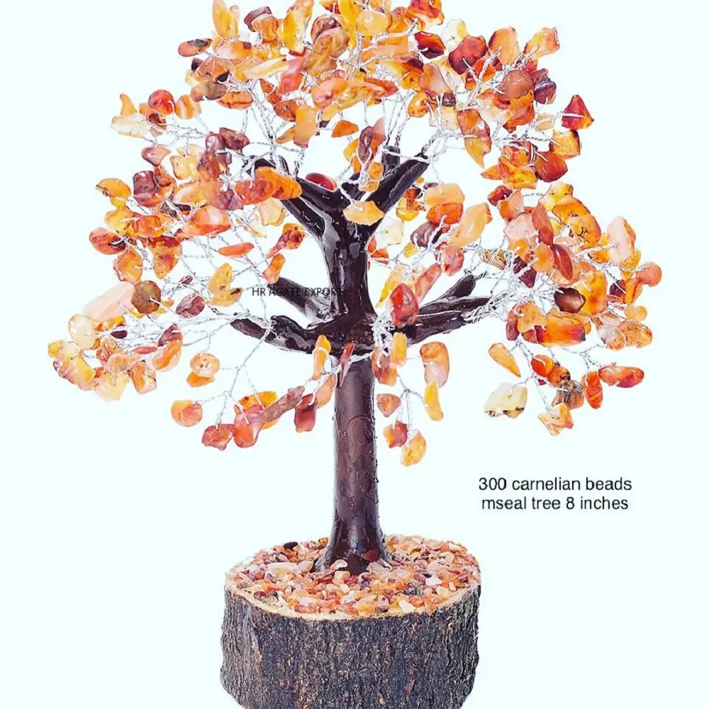 Pohon penyembuhan karnelian merah kristal dengan 300 chip kerajinan batu Semi mulia untuk dekorasi pohon penyembuhan batu permata batu akik