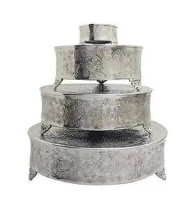 एल्यूमीनियम दौर केक स्टैंड के साथ 4 समर्थन सामान केक बनाने के उपकरण सेट चांदी पोलिश घर सजावटी