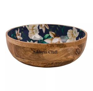 Bol de service en bois imprimé autocollant en émail à texture naturelle bol à fruits décor à la maison bol à dîner créatif assiettes pour la cuisine utilisée - Product Image 2