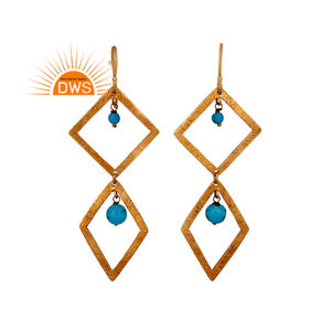 Classic Collection Sky Color Turquoise <b>Earrings</b> Supplier 22k Gold Plated 925 Silver <b>Long</b> Dangle <b>Earrings</b> Jewelry - Product Image 1