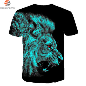 T-shirt à manches courtes noir pour homme avec imprimé lion, col rond, style décontracté, coupe régulière, 100% polyester tricoté respirant - Product Image 5