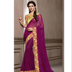 Sari en coton et soie fait main avec un design moderne pour les occasions spéciales - Vêtement de fête de luxe - Product Image 1