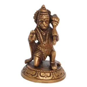 Antiek Afgewerkt Vintage Zittend Hanuman Idool Met Trompet In Koperen Sankat Mochan Hanuman Ji Monkey God