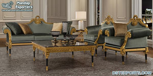 Canapé en cuir de Style européen sculpté à la main, ensemble européen pour salon et salle de séjour, bleu Royal - Product Image 5