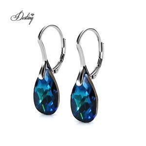 Nuevos pendientes de aro Cerulean Teardrop Huggie adornados con cristales de Swarovski Daisini joyería de plata esterlina 925 para mujer - Product Image 4