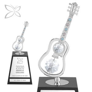 Trofeo de Guitarra de Cristal Cromado Personalizado de Crystocraft, Recuerdo Musical con Cristales de Corte Brillante, Estilo Europeo - Product Image 1