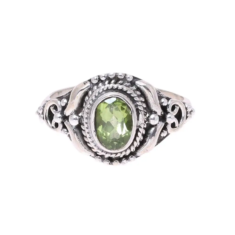 Green peridot ring for girls 925 sterling silver jewelry bulk wholesale ring natural gemstone silver jewelry suppliers exporter
