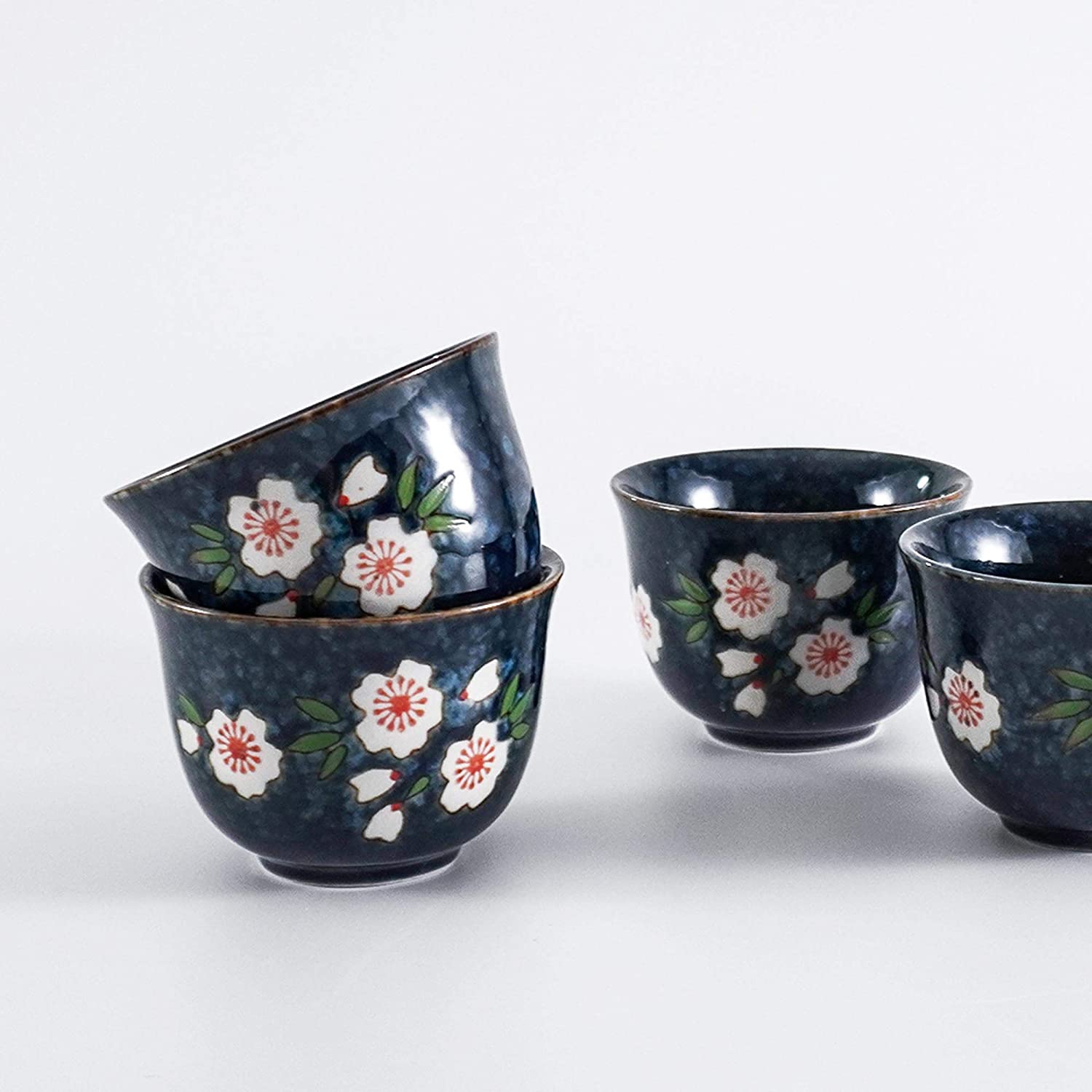 豪华樱花花日本樱桃陶瓷茶壶 & 茶杯茶杯茶具4杯不锈钢浸泡器 &