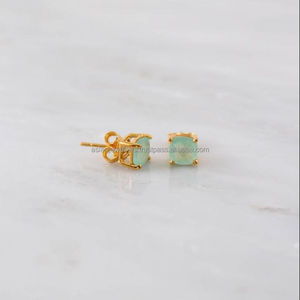 Aqua Chalcedony สวยอัญมณีต่างหู925เงินสเตอร์ลิง Handmade ทองชุบ - Product Image 2