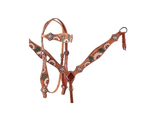 Meilleure qualité 100% cuir de vache sur mesure ensemble équestre peint à la main Western Headstall fantaisie licou poitrine Durable cheval bride - Product Image 2