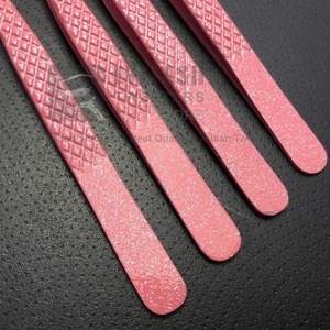 Pinzas de extensión de pestañas de acero inoxidable japonés con agarre de diamante brillante rosa claro pinzas de curva fuerte - Product Image 6