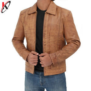 Veste de moto pour homme en cuir véritable, col montant, imperméable, respirante, écologique, hiver, avec fermetures éclair - Product Image 4