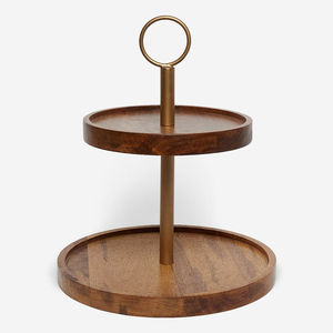 Présentoir à gâteaux en bois à 2 étages Support de service de qualité supérieure Plateau de présentation à dessert rond Plateau de service décoratif - Product Image 1