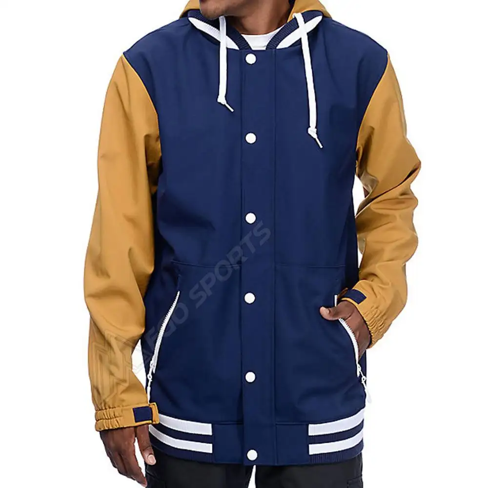 New Look Navy Snowboard Varsity Style Jacket Baseball Jacket Letterman Blank Hooded Varsity Jacket