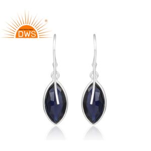 Boucles d'oreilles en corindon bleu naturel avec pierre précieuse, en argent fin, vente en gros, 925 - Product Image 3