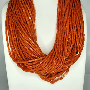 RED CORAL SQUARE BEADS 3 MM STRANDS Making Jewelry Necklace Round Shape A GRADE 18 Inch-45 CM