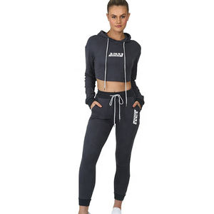 Conjunto deportivo con capucha y manga larga para mujer, ropa deportiva para Fitness, cuello con capucha, Color gris - Product Image 3
